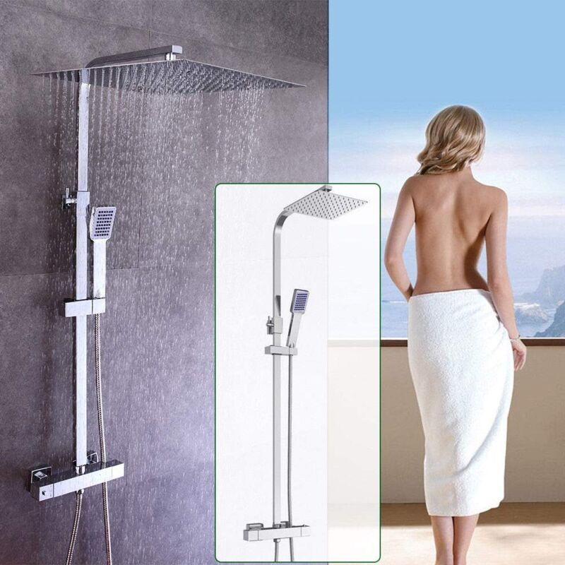 foto del prodotto set doccia bagno kit completo con termostato, soffione a pioggia, doccetta e termostato, 30 cm