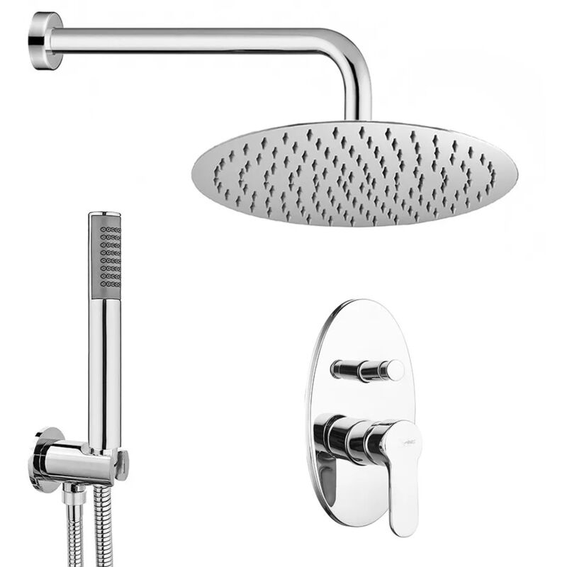 foto del prodotto set doccia completo tondo cromato paco con soffione 20 cm e kit doccia incasso