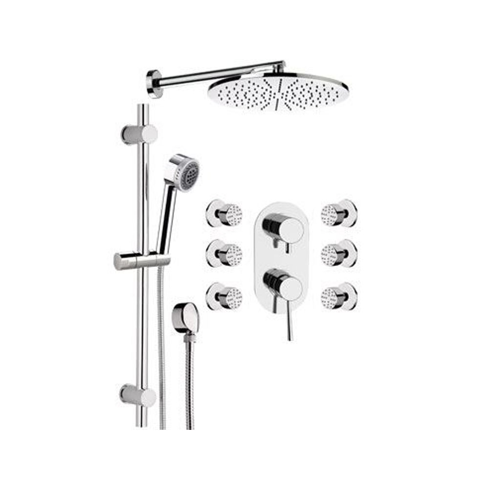 foto del prodotto set doccia composto da soffione minimale, saliscendi e miscelatore serie minimal