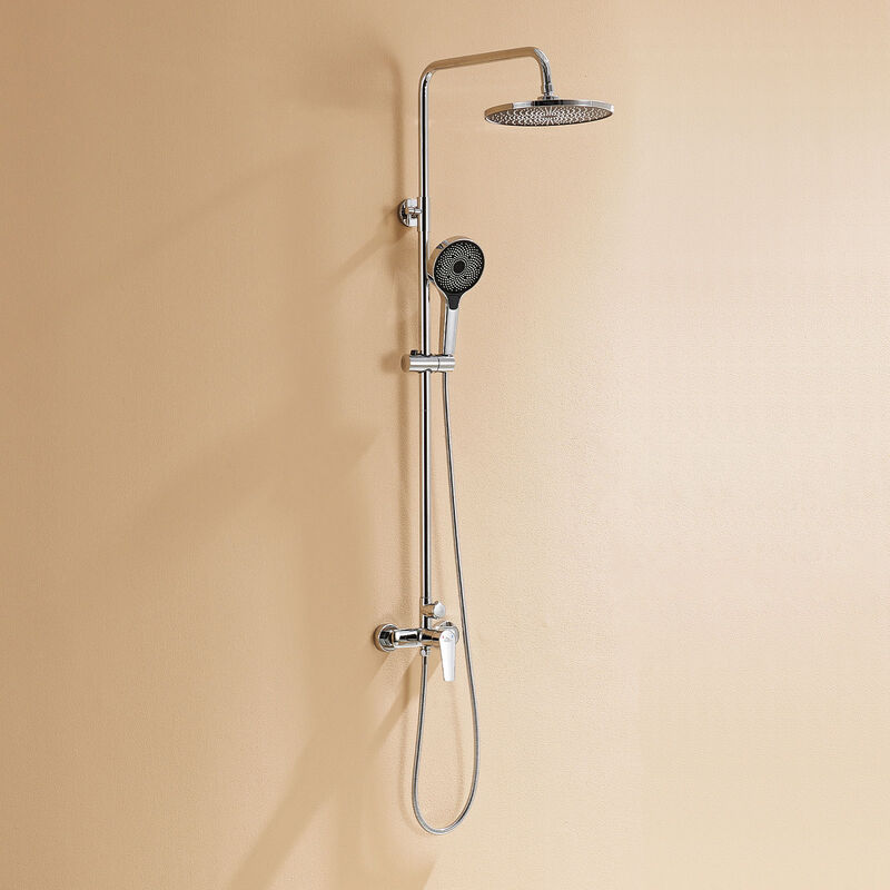 foto del prodotto set doccia con miscelatore con soffione tondo 26cm, doccetta tonda 108mm, e doccetta tondo 12,5cm, colonna doccia regolabile in altezza auralum