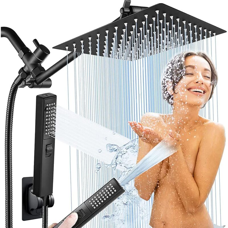 foto del prodotto set doccia con soffione, elegante placcatura nera per bagno, acciaio inossidabile da 10 pollici