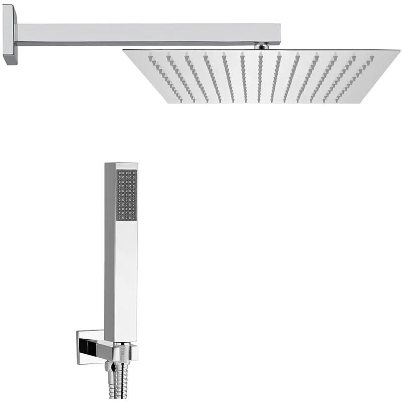 foto del prodotto set doccia cromato con braccio soffione quadrato 40x40 e kit doccia