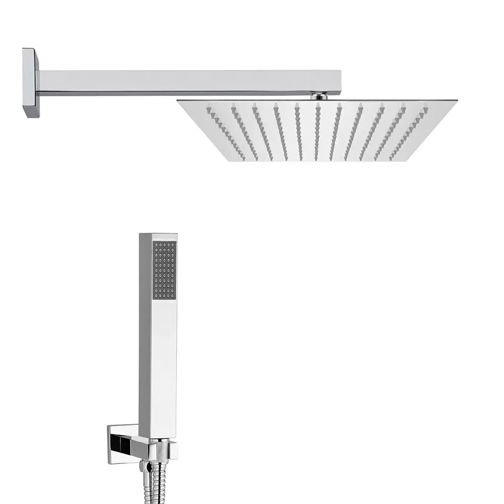 foto del prodotto set doccia cromato con braccio soffione rettangolare 25x15 e kit doccia