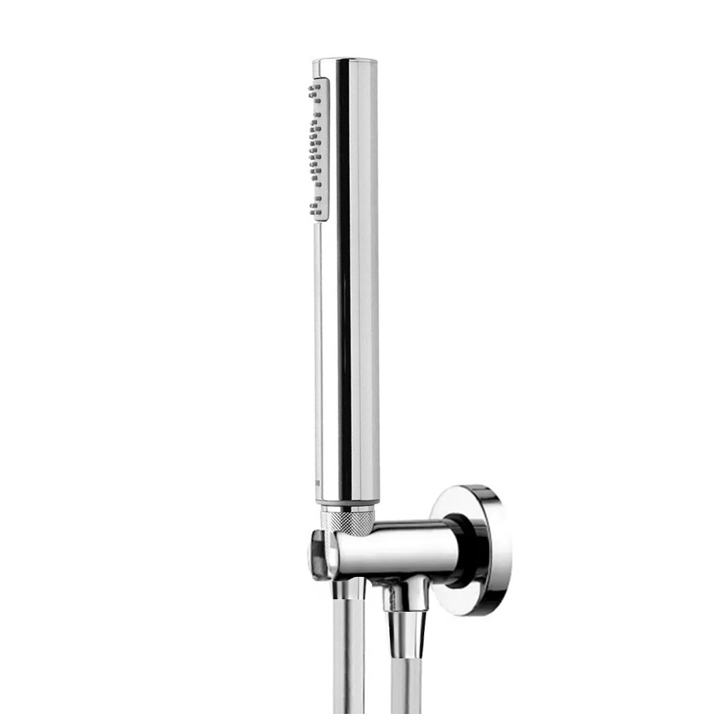 foto del prodotto set doccia cromato con doccetta tonda anticalcare presa acqua e flessibile