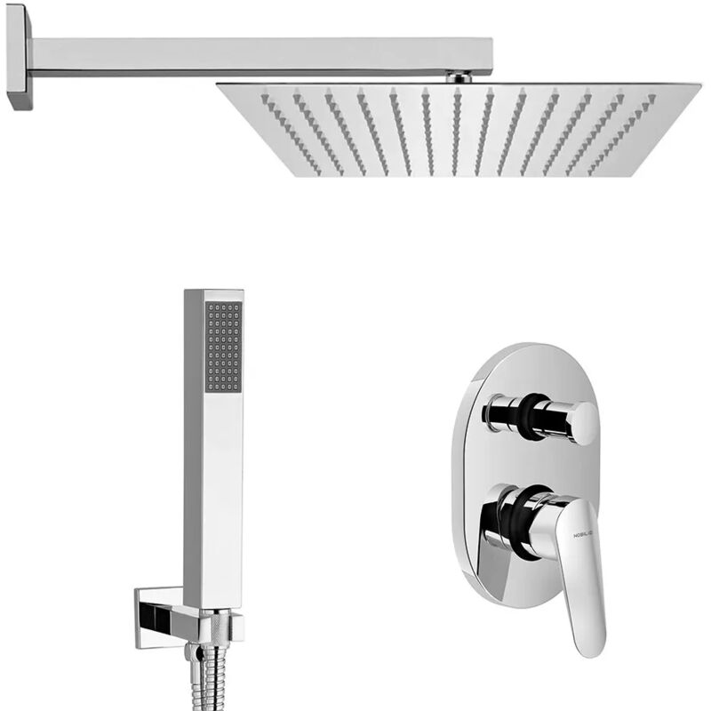 foto del prodotto set doccia cromato nobili hof con soffione quadrato 25x25 cm, kit doccia e miscelatore