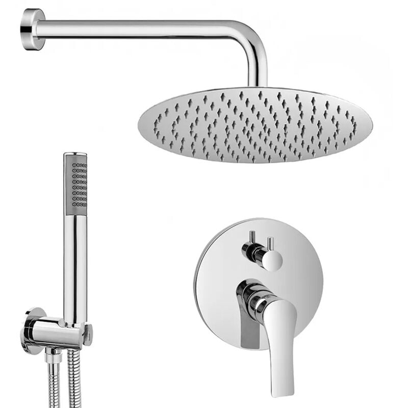 foto del prodotto set doccia cromo braccio 40 cm soffione 20 cm miscelatore e kit doccia flat
