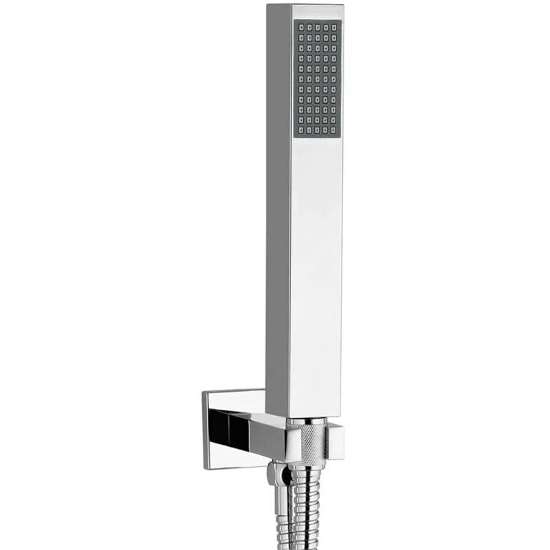 foto del prodotto set doccia cromo con doccino quadrato, presa acqua e flessibile