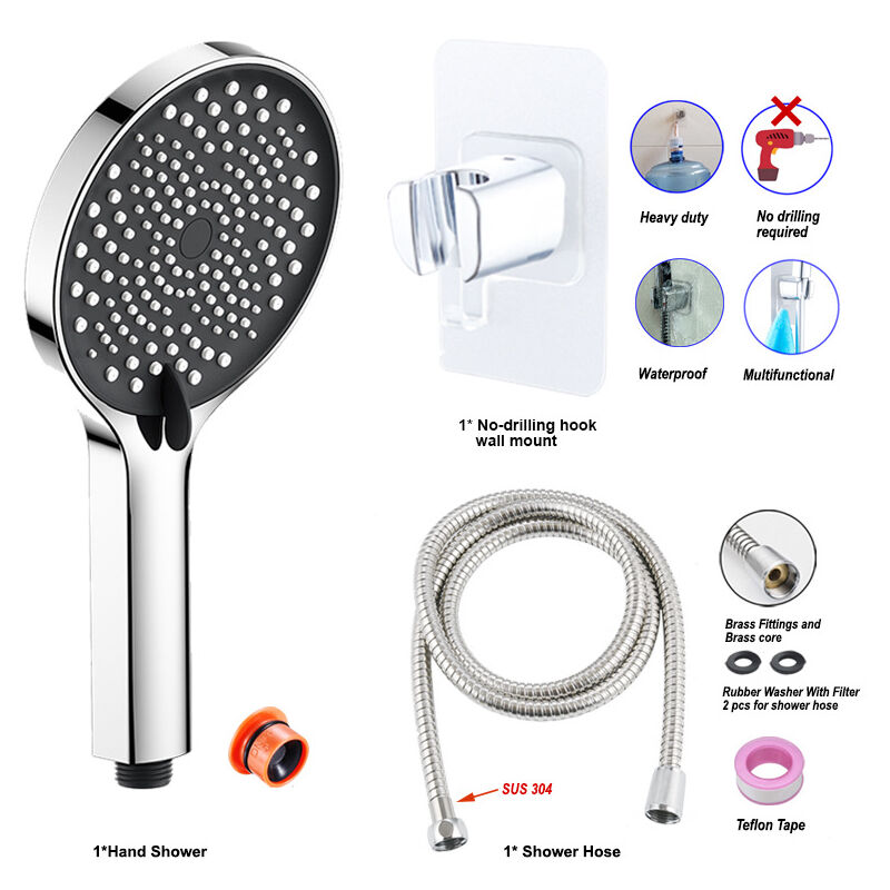 foto del prodotto set doccia da parete senza fori, 3 funzioni, soffione doccia portatile, 3 pezzi per il bagno