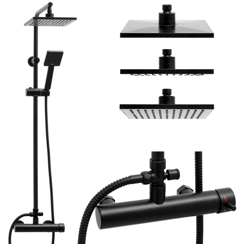 foto del prodotto set doccia doccia a pioggia 20cm con miscelatore doccia nero