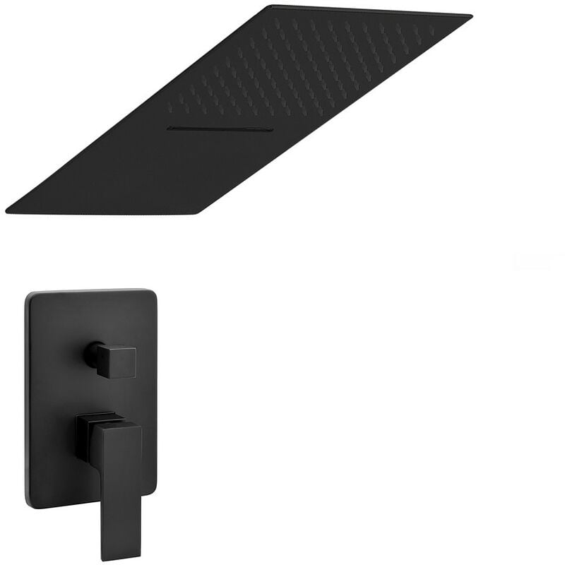 foto del prodotto set doccia incasso kubo nero opaco soffione a muro 25x52 con cascata