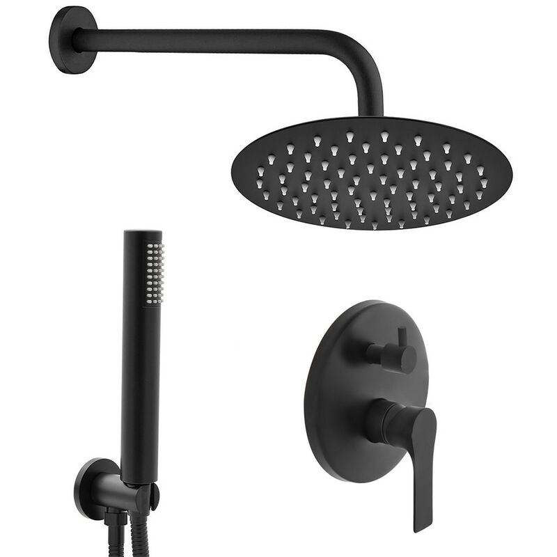 foto del prodotto set doccia incasso nero opaco completo con soffione 25 cm e kit doccino