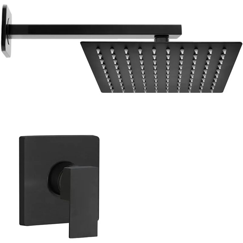 foto del prodotto set doccia incasso nero opaco kubo braccio e soffione quadrato 25x25