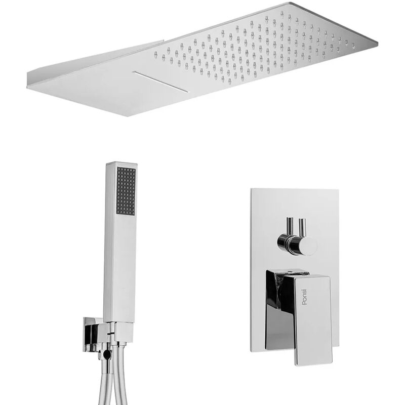 immagine 0 del prodotto set doccia italia in ottone con soffione a sbalzo getto a cascata e miscelatore 3 vie