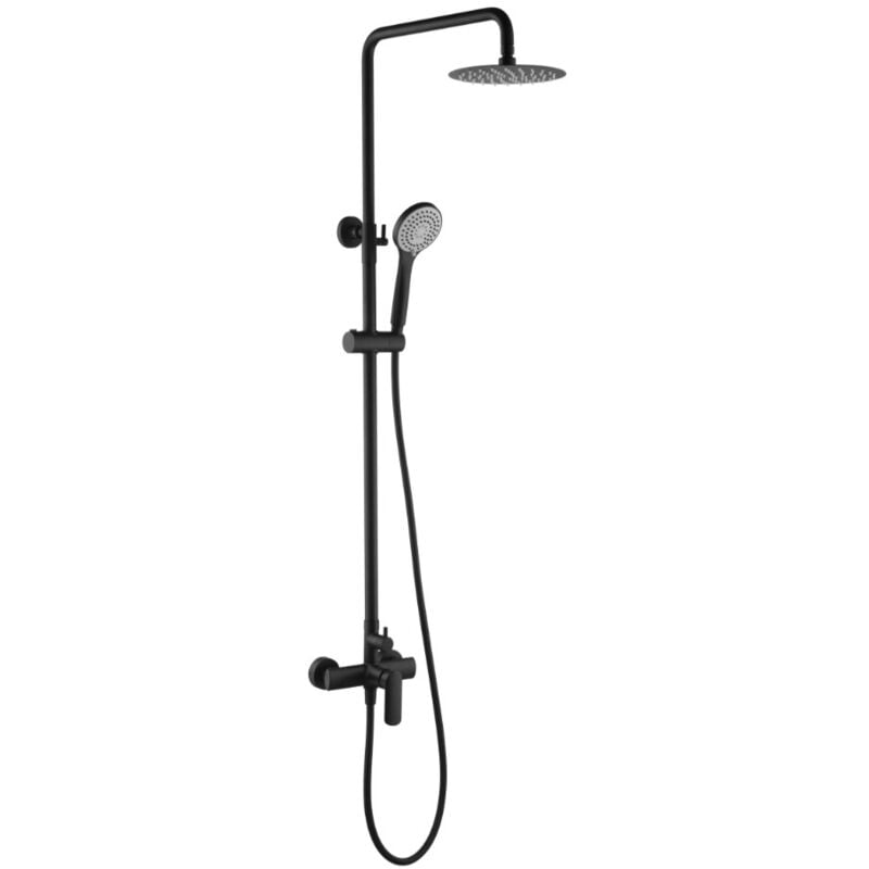 foto del prodotto set doccia monocomando composto da asta doccia estensibile, colonna doccia colore nero opaco