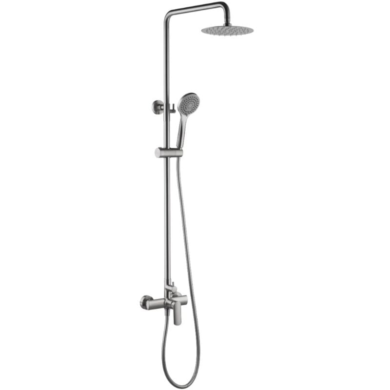 foto del prodotto set doccia monocomando composto da asta doccia estensibile, colonna doccia colore nickel spazzolato
