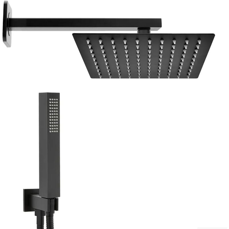 foto del prodotto set doccia nero opaco con braccio soffione quadrato 40x40 e kit doccia