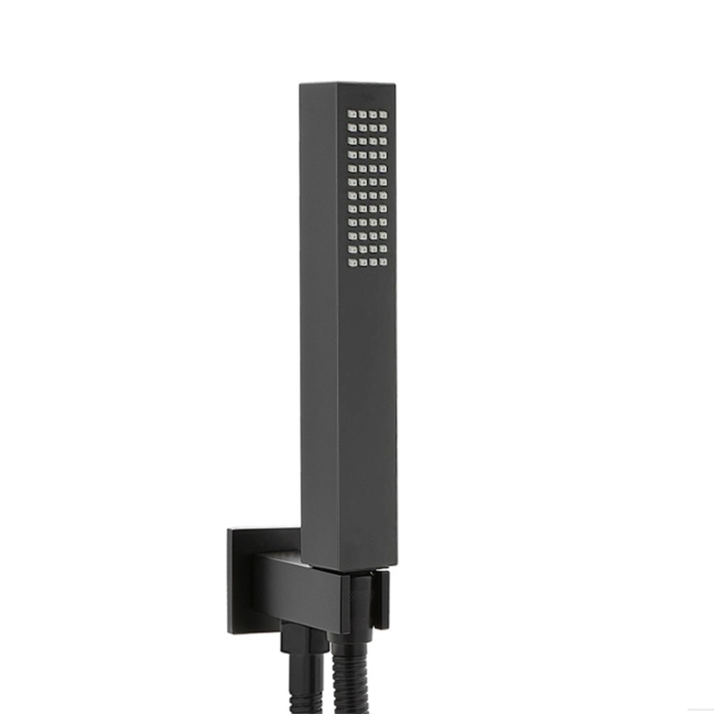 foto del prodotto set doccia nero opaco quadrato con doccetta, presa acqua e flessibile