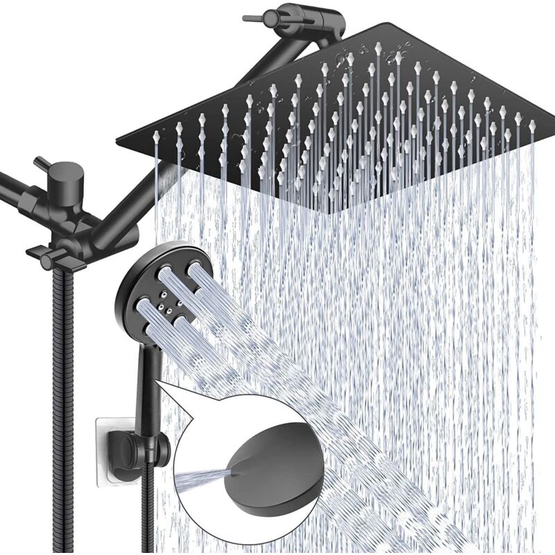 foto del prodotto set doccia per bagno, doccia da 8 pollici e 10 pollici, getto superiore, installazione nascosta, set doccia nero