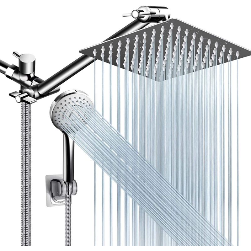 foto del prodotto set doccia portatile, cinque velocit , con asta di prolunga a t, tubo flessibile, doccetta portatile senza chiodi, combinazione doccia con getto