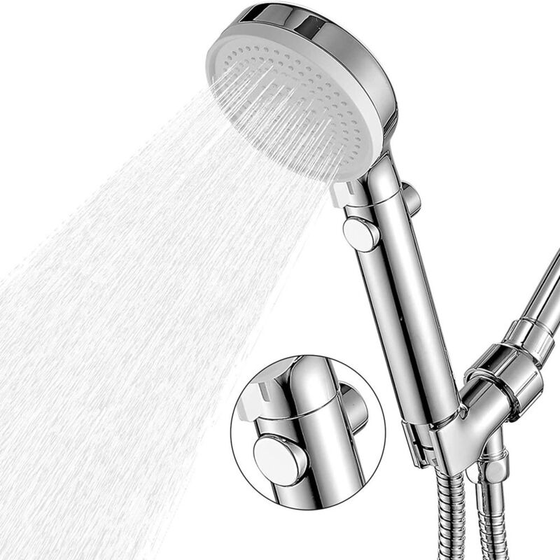 foto del prodotto set doccia portatile con pulsante, soffione doccia per bagno a tripla funzione, arresto del booster d acqua