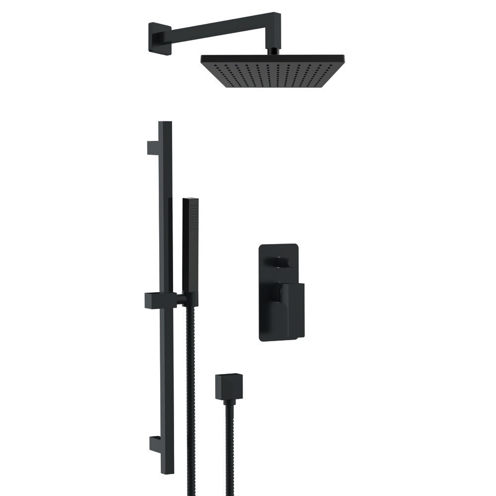 foto del prodotto set doccia quadro completo a incasso con saliscendi nero opaco - serie absolute