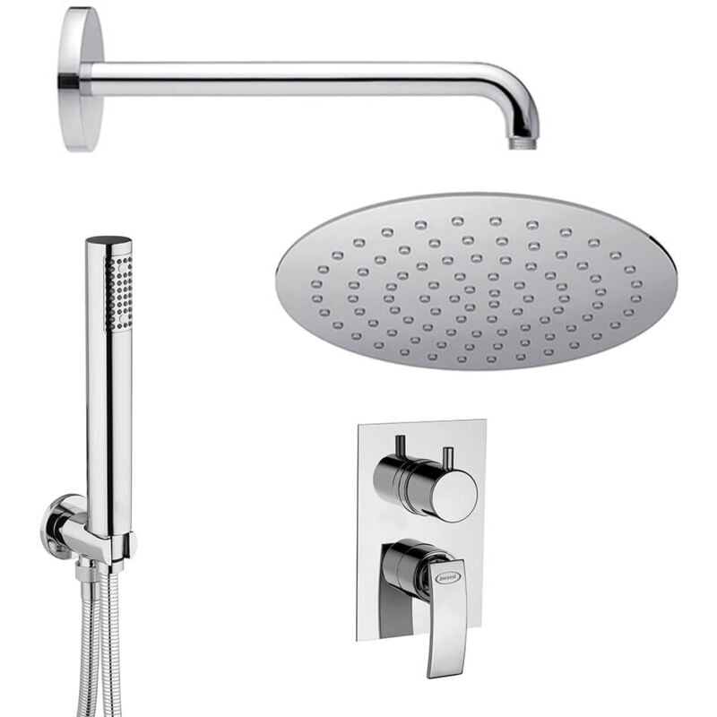 foto del prodotto set doccia ray jacuzzi rubinetteria completo di braccio soffione ultrapiatto 20 cm doccetta e incasso doccia con deviatore