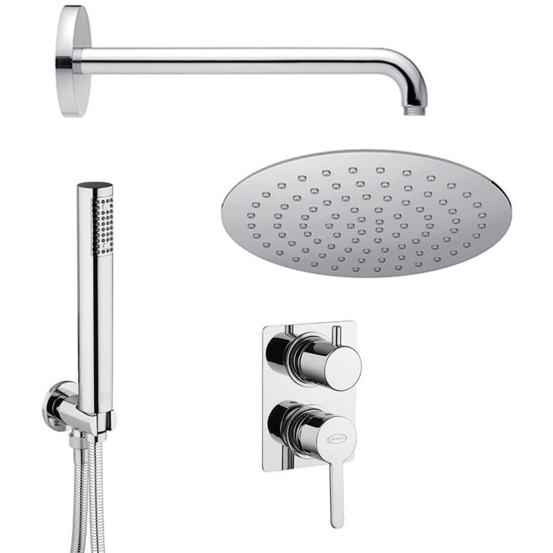 foto del prodotto set doccia sunset jacuzzi rubinetteria completo di braccio soffione ultrapiatto 20 cm doccetta e incasso doccia con deviatore