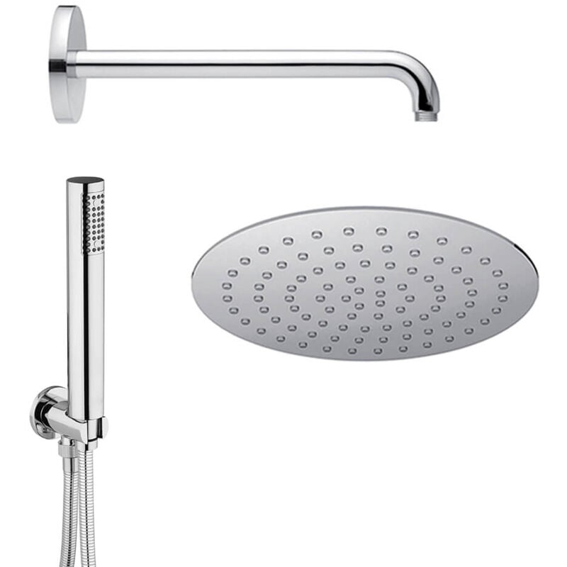 foto del prodotto set doccia tondo jacuzzi composto da braccio a parete, doccino e soffione