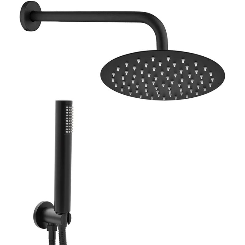 foto del prodotto set doccia tondo nero opaco completo di soffione 30 cm e set doccetta