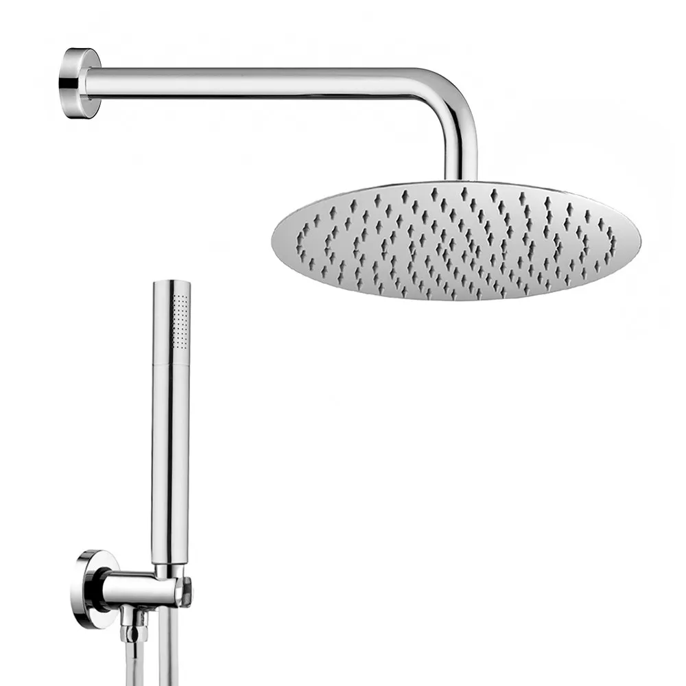 foto del prodotto set doccia tondo ottone completo di soffione acciaio inox 20 cm e set doccetta