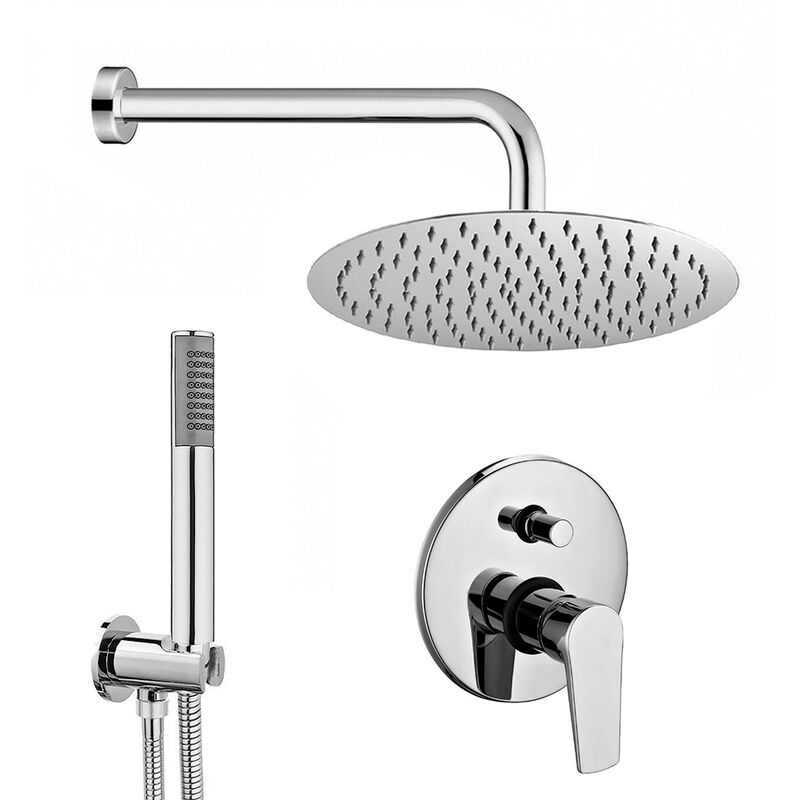 foto del prodotto set doccia tondo prima braccio 40 cm soffione 20 cm miscelatore e kit doccia
