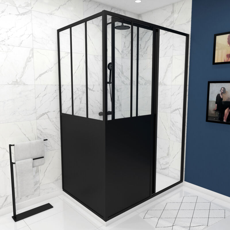 foto del prodotto set doppio parete doccia con porta scorrevole 120x200 cm e ritorno 90x200 cm stile atelier