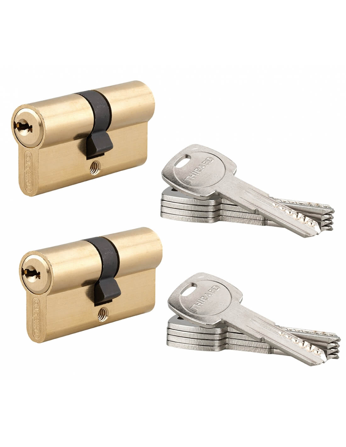 foto del prodotto set due cilindri stessa chiave 30x30mm trafic 6, ottone, antiperforazione, antirottura, 5 chiavi piatte reversibili thirard