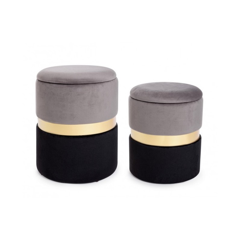 foto del prodotto set due pouf moderni apribili grigio nero oro