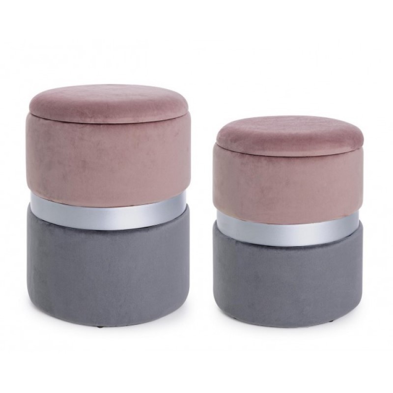 foto del prodotto set due pouf moderni apribili grigio rosa grigio