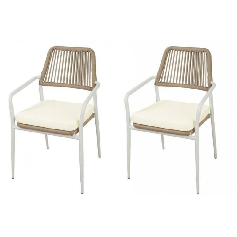 foto del prodotto set due sedie impilabili 55x57x85 cm in alluminio bianco con braccioli pozzuoli
