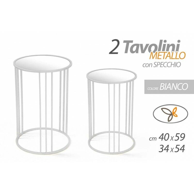 foto del prodotto set due tavolini bianco metallo piano a specchio