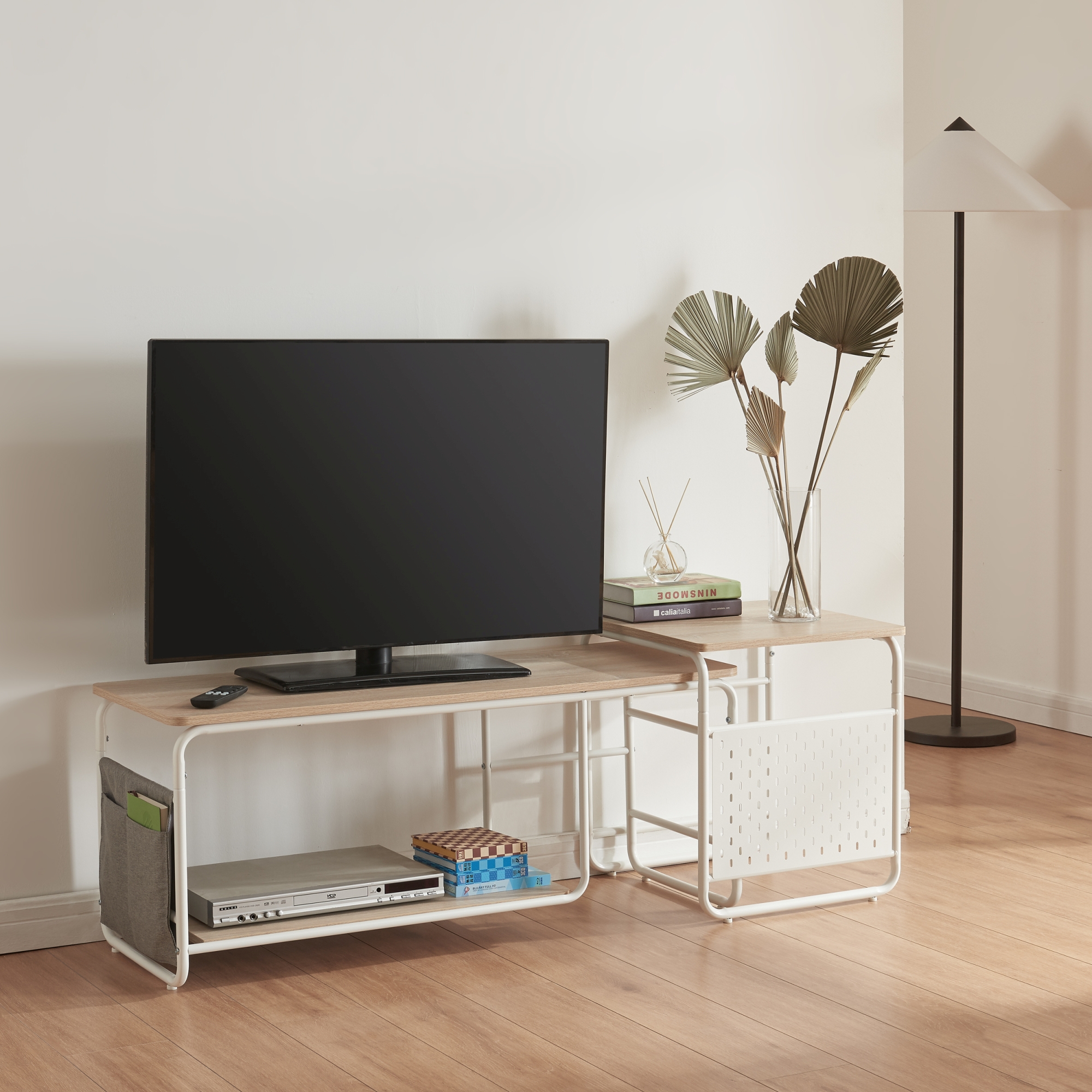 foto del prodotto set dyr y 2 in 1 mobile tv e tavolino basso sovrapponibile bianco / effetto rovere en.casa