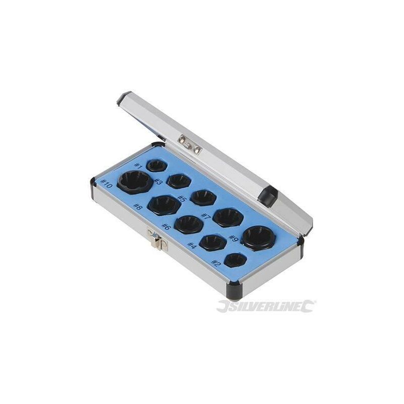 foto del prodotto set estrattori bulloni viti 10 pz misure da 9 a 19 mm in acciaio prezzo silverline