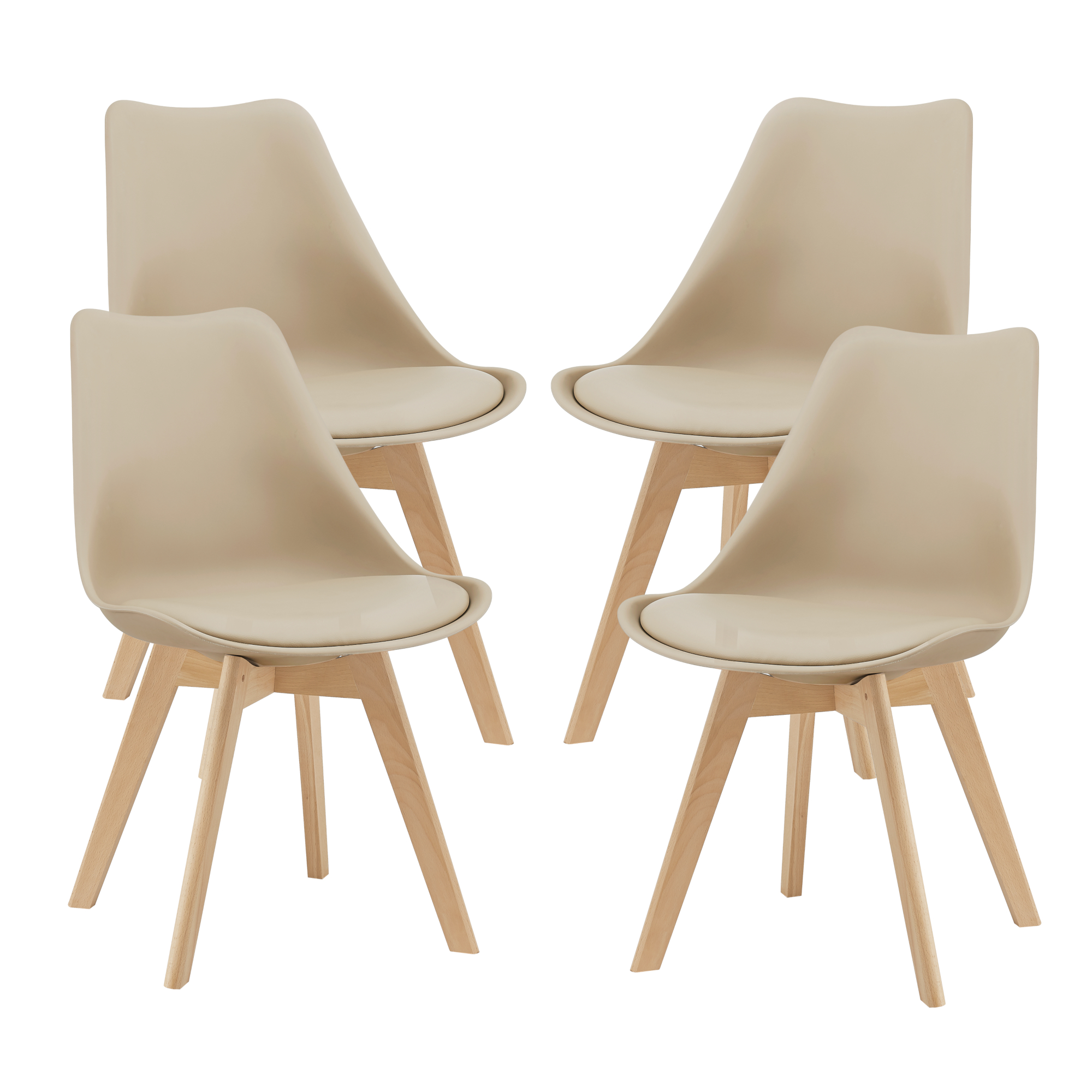 foto del prodotto set fl ten di 4 sedie da sala con seduta imbottita rivestimento in similpelle beige en.casa 