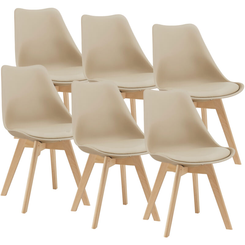 foto del prodotto set fl ten di 6 sedie da sala con seduta imbottita rivestimento in similpelle beige en.casa 