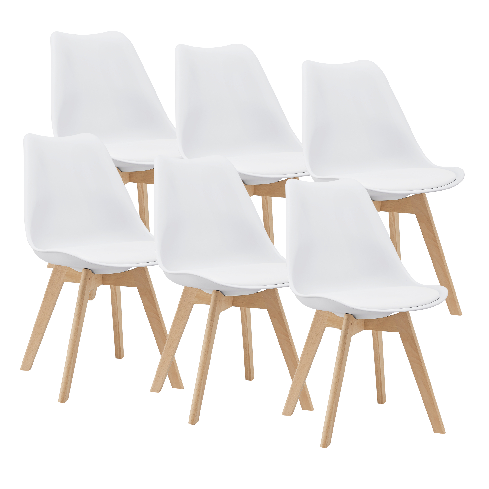 foto del prodotto set fl ten di 6 sedie da sala con seduta imbottita rivestimento in similpelle bianco en.casa 