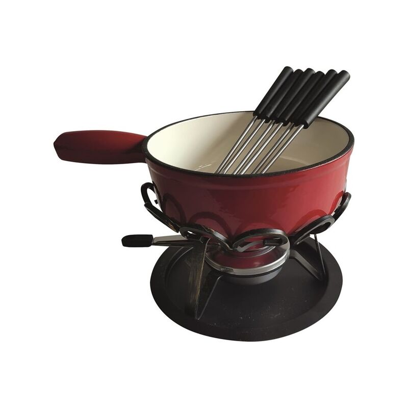 foto del prodotto set fonduta tinta unita rosso scaldino in ferro battuto da 24 cm dsbrgsaf24 tableandcook