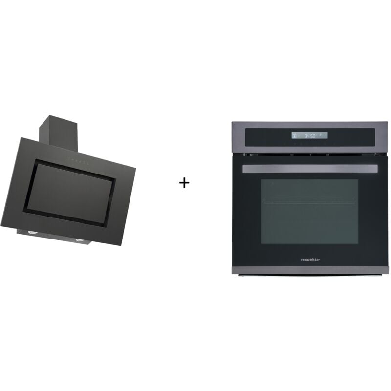 foto del prodotto set fornelli forno da incasso e cappa aspirante cappa inclinata 90 cm blacksteel respecta