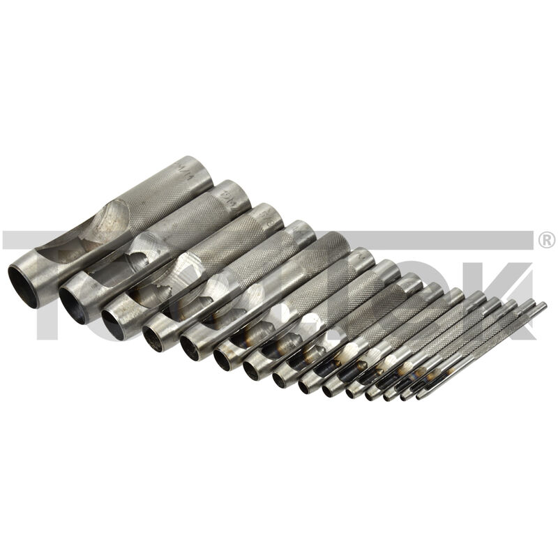 foto del prodotto set fustelle 15pz 2 22mm punzoni cuoio pelle buco cinta g01822