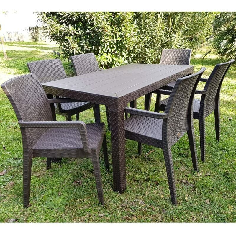 foto del prodotto set garden tavolo 140x80 cm 6 poltrone impilabili resina da giardino antracite