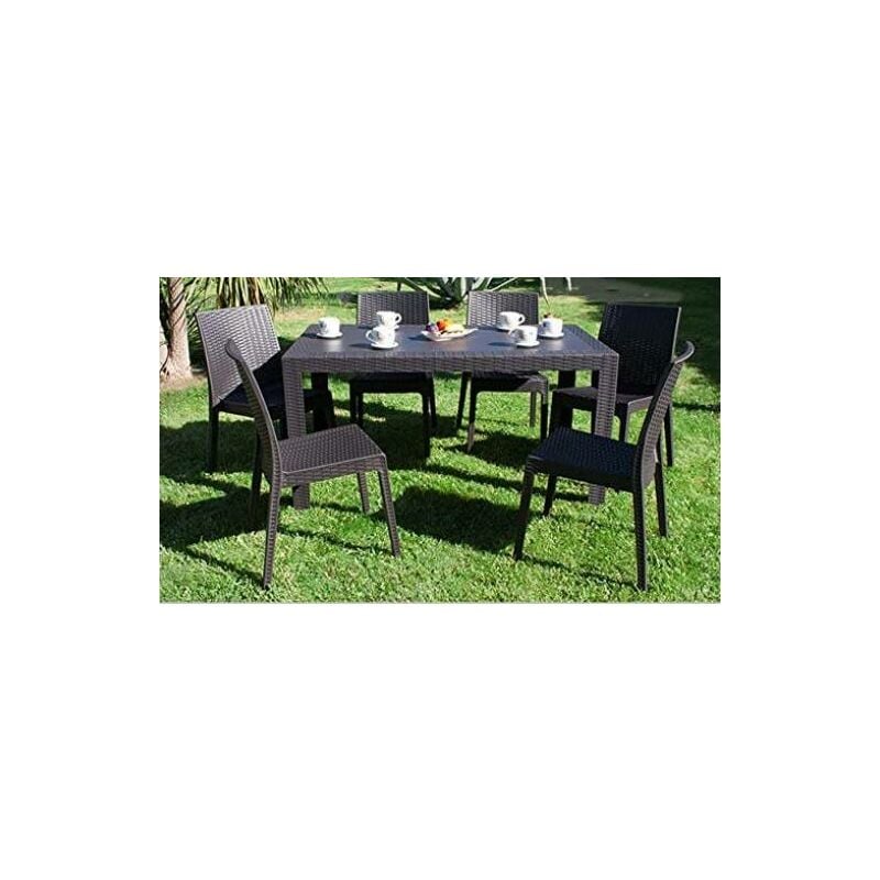 foto del prodotto set garden tavolo 140x80 cm con 6 sedie impilabili resina da giardino antracite