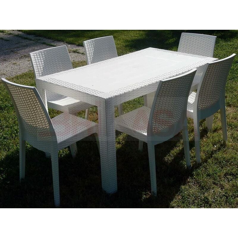 foto del prodotto set garden tavolo 140x80 cm con 6 sedie impilabili resina da giardino bianco