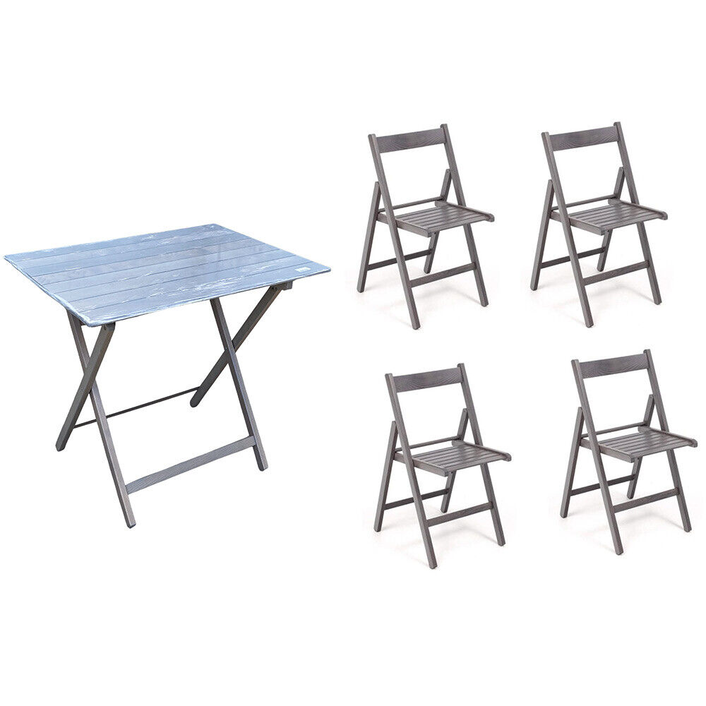 foto del prodotto set giardino tavolo 80x60 con 4 sedie in legno grigio