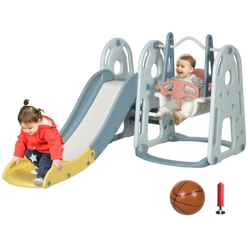 foto del prodotto set gioco 4 in 1 per bambini altalena scivolo canestro e scaletta